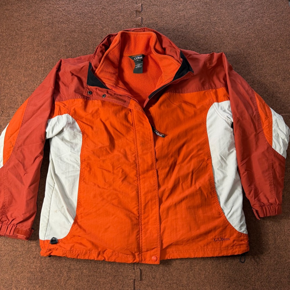 A+ LL Bean Womens XL Orange Colorblock Fleece Lined Windbreaker Jacket 0WV97